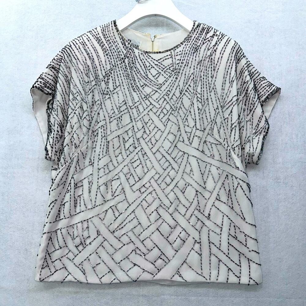 Vintage Women’s Jack Bryan Beaded Blouse White Silver size Medium